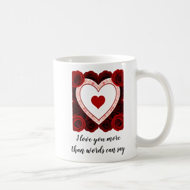 Heart and Roses Valentines Day Classic Mug, 11 oz Coffee Mug (Right)