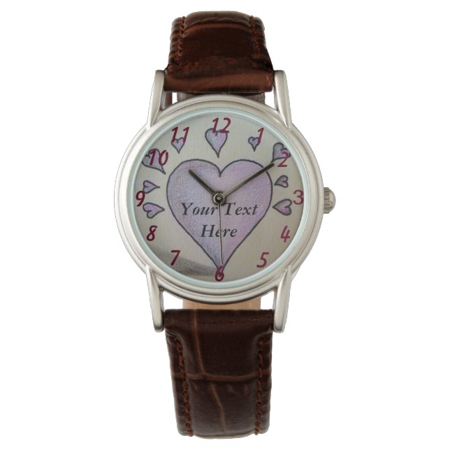 heart and small purple hearts painting romantic watch (Front)