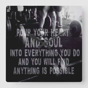 Heart and Soul - Workout Motivational Square Wall Clock