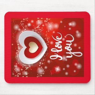 Heart and Stars in Red Mouse Pad