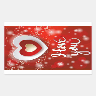 Heart and Stars in Red Rectangular Sticker