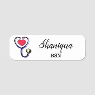 Heart and Stethoscope Medical Name Tag