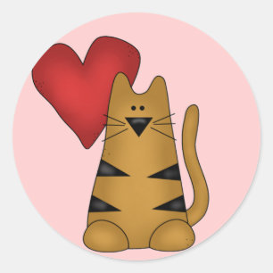 Heart and Striped Cat Tshirts and Gifts Classic Round Sticker