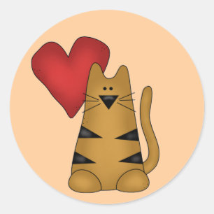 Heart and Striped Cat Tshirts and Gifts Classic Round Sticker