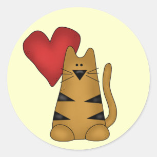 Heart and Striped Cat Tshirts and Gifts Classic Round Sticker