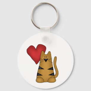 Heart and Striped Cat Tshirts and Gifts Key Ring