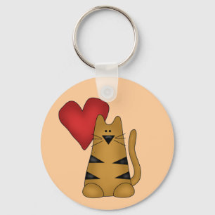 Heart and Striped Cat Tshirts and Gifts Key Ring
