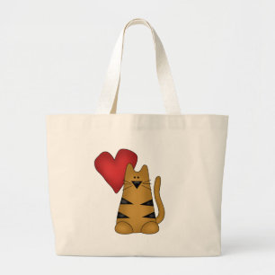 Heart and Striped Cat Tshirts and Gifts Large Tote Bag