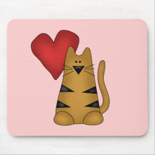 Heart and Striped Cat Tshirts and Gifts Mouse Pad