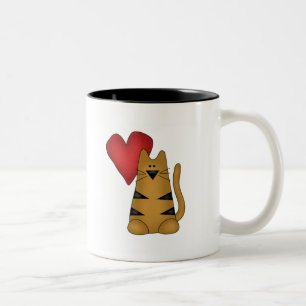Heart and Striped Cat Tshirts and Gifts Two-Tone Coffee Mug