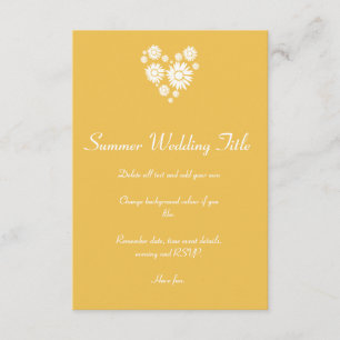 Heart and white Sunflowers Wedding Sun Invitation