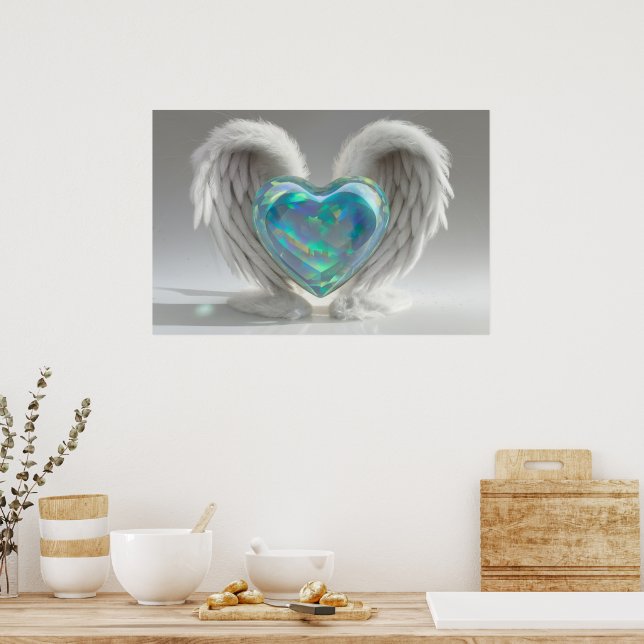 *~*~  Heart Angel Wings  AP78 Teal Opal Poster (Kitchen)