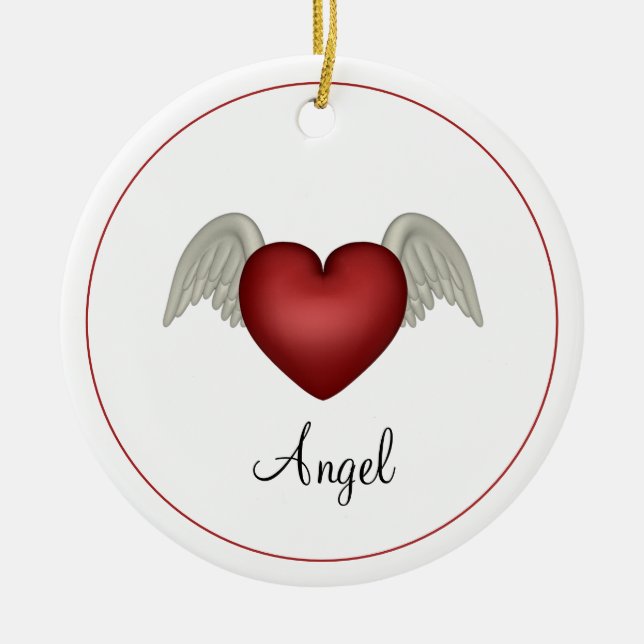 Heart Angel Wings Ceramic Tree Decoration (Front)