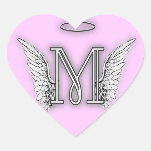 Heart Angel Wings Monogram Sticker (Front)