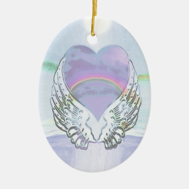 Heart, Angel Wings & Ocean Ceramic Tree Decoration (Front)