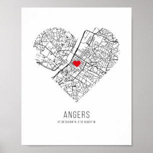 Heart Angers City Map (France) Poster