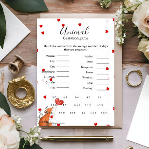 Heart Animal gestation game baby shower game Card