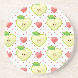 Heart Apples with Pink Polka Dots And Hearts Coaster