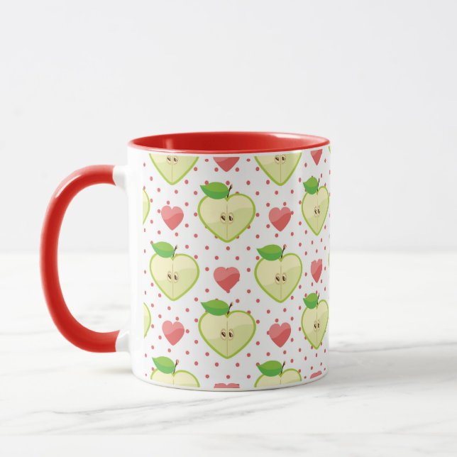 Heart Apples with Pink Polka Dots And Hearts Mug (Left)