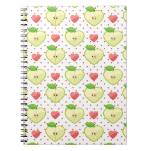 Heart Apples with Pink Polka Dots And Hearts Spiral Notebook