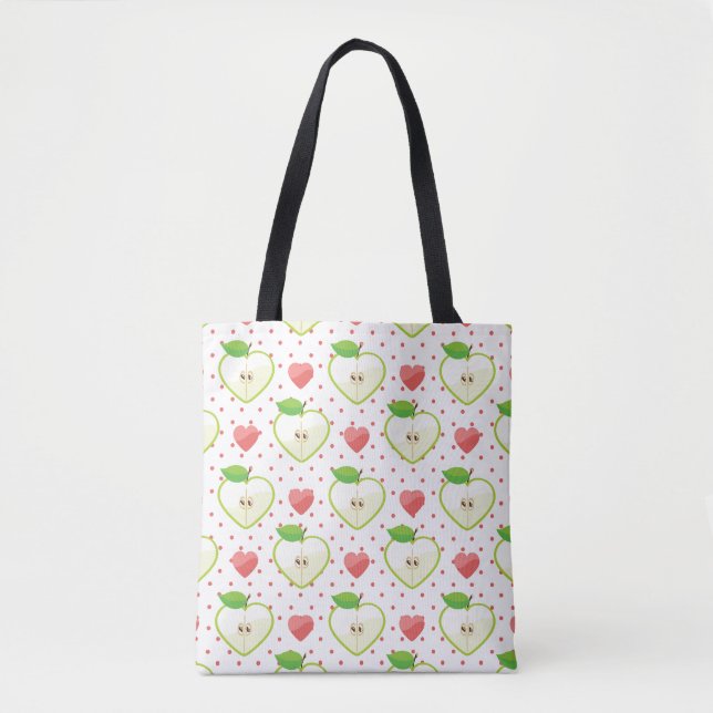 Heart Apples with Pink Polka Dots And Hearts Tote Bag (Front)