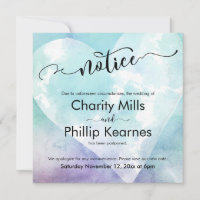 Heart Aqua Purple Postponed Wedding Notice Card