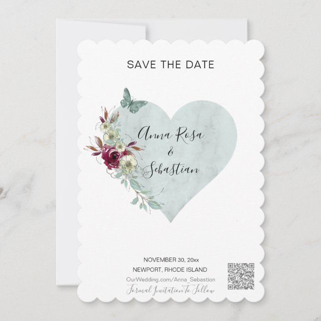 *~* Heart AR6 QR WEDDING Butterfly SAVE the DATE Invitation (Front)