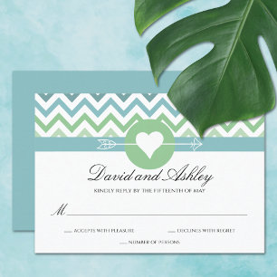 Heart Arrow Chevron Beach Wedding RSVP Card