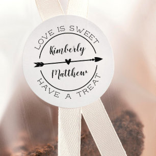 Heart & Arrow Love Is Sweet Wedding Favour Classic Round Sticker