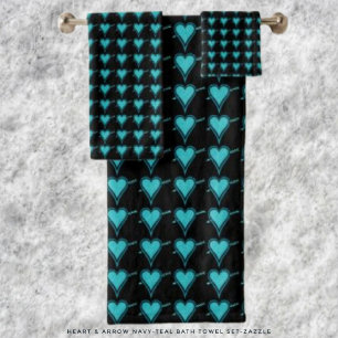 Heart & Arrow- Navy Teal Bath Towel Set