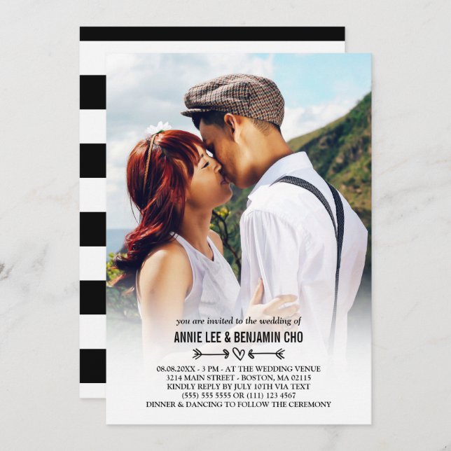 Heart & Arrows Custom Photo Wedding Invitation (Front/Back)