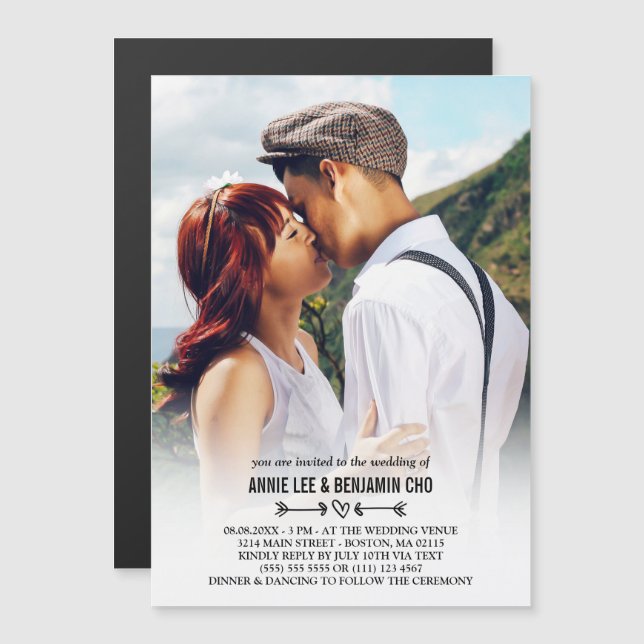 Heart & Arrows Custom Photo Wedding Magnetic Invitation (Front/Back)