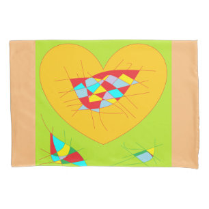 Heart art design burnt yellow on pillowcase