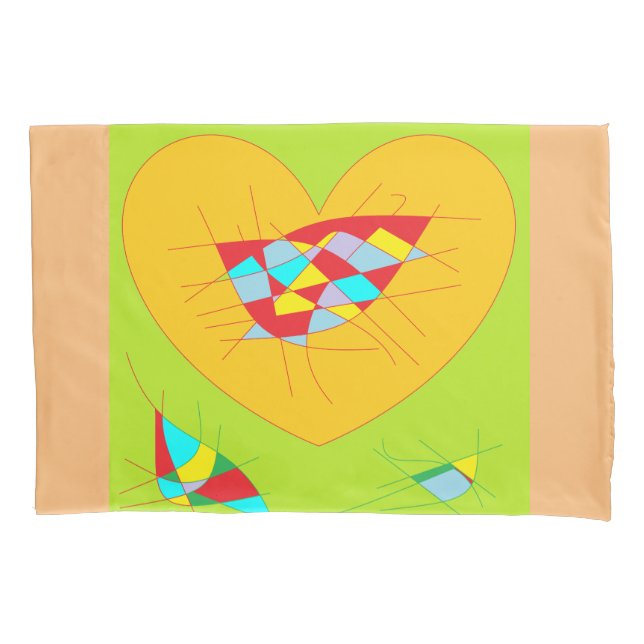 Heart art design burnt yellow on pillowcase (Front)