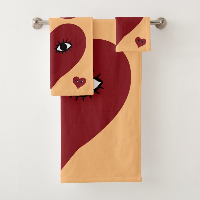 Heart Art - Heart face bath decor Towel Set (Insitu)