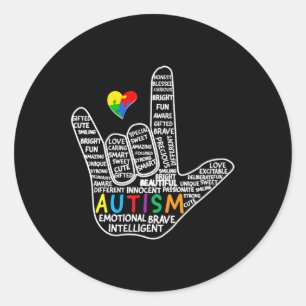 Heart Asl Love Sign Language Hand Autism Awareness Classic Round Sticker