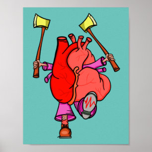 Heart Attack Funny Surreal Cartoon Poster