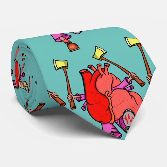 Heart Attack Funny Surreal Cartoon Tie (Rolled)