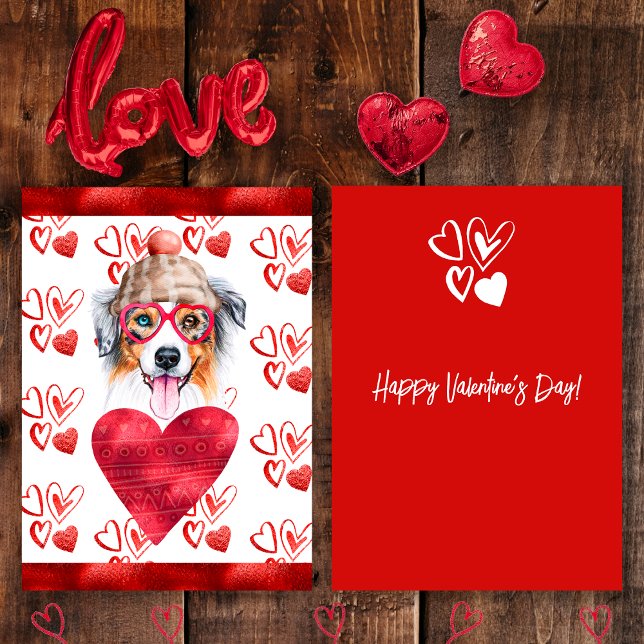 Heart Australian Shepherd Dog Lover Valentine Gift Holiday Card (Creator Uploaded)