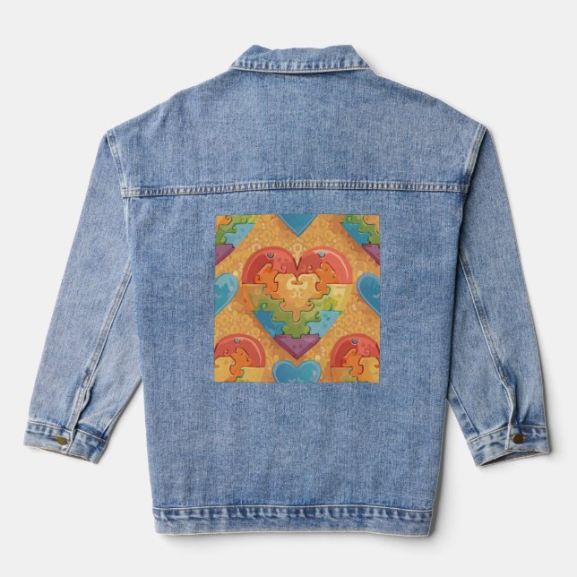 Heart autism denim jacket (Back)