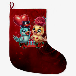 Heart Balloon and Rose Magic: A Feathered Romance, Large Christmas Stocking