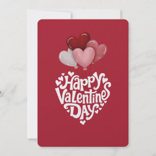 Heart Balloon Heart Script Happy Valentine's Day Holiday Card