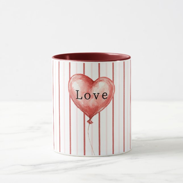 Heart Balloon Red Pink White Stripes Mug (Center)