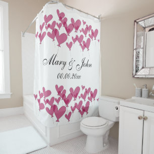 Heart balloon shower curtain for newlyweds couple