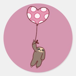 Heart Balloon Sloth Classic Round Sticker