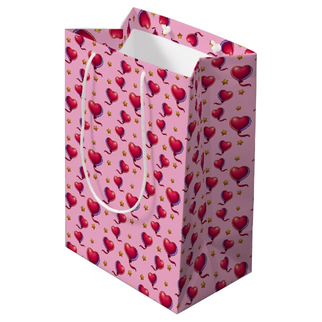Heart Balloons and Stars Medium Gift Bag (Back Angled)