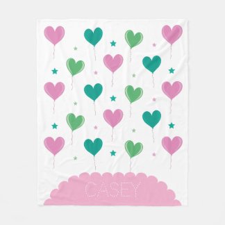 Heart Balloons Green Pink Star Pattern Cute Fleece Blanket