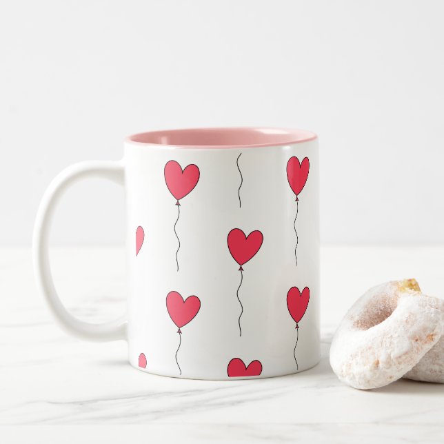 Heart Balloons Two-Tone Coffee Mug (With Donut)