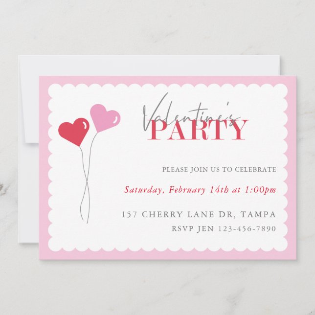 Heart Balloons Valentine's Day Party Invitation (Front)