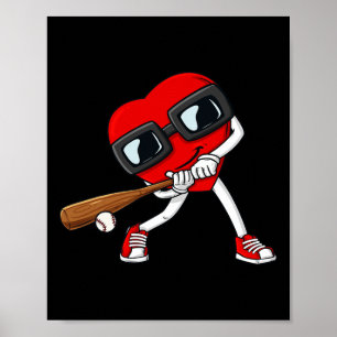 Heart Baseball Valentines Day Fun Boys Girls Kids  Poster